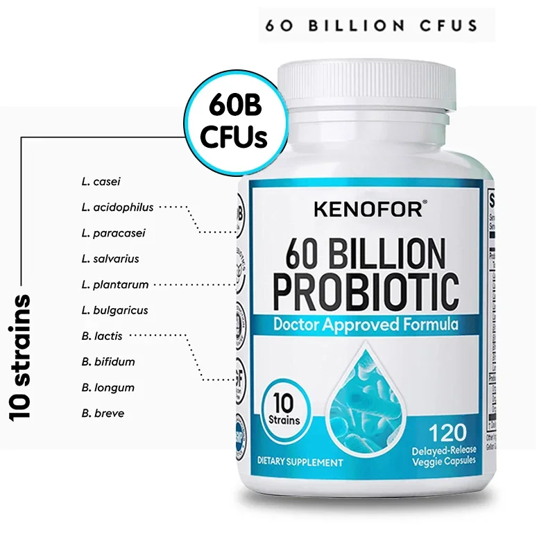 KENOFOR Probiotics 60 Billion CFU Supplement - Supports Overall Digestive Health, Helps with Bloating, Gas and Constipation