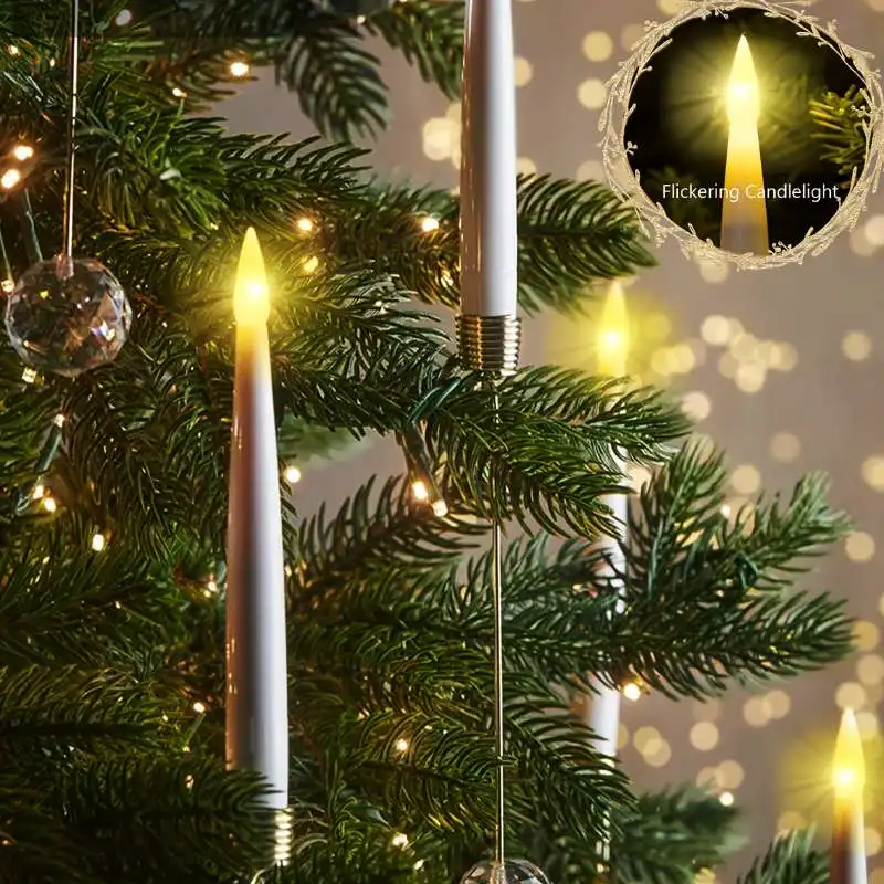 12 Pack Flameless LED Taper Candles Remote‑Controlled, Crystal Ball Gold Hook, Battery Operated for Xmas Wedding Home Decor