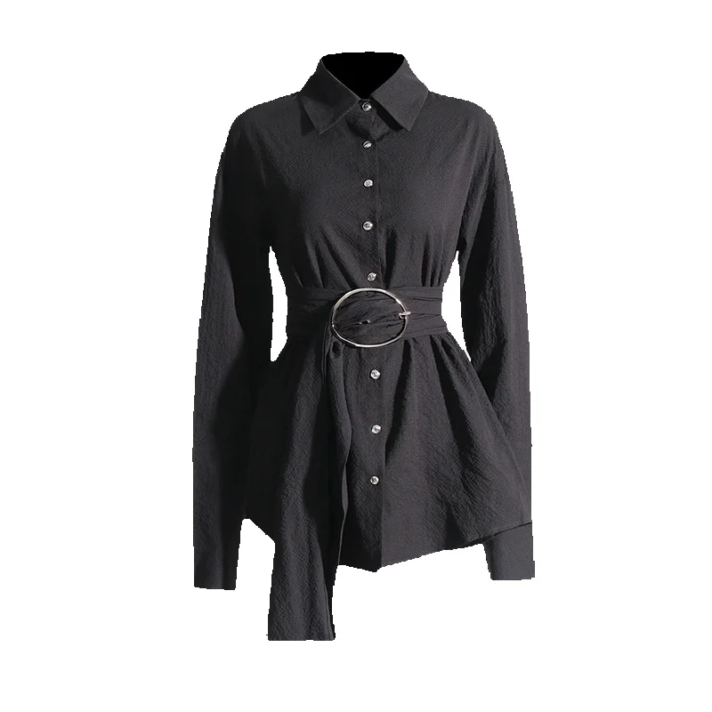 Temperament, Leisure Design, Women's 2024 Autumn New Waist Closure, Hanging Cardigan, Solid Color, Versatile Shirt Trend