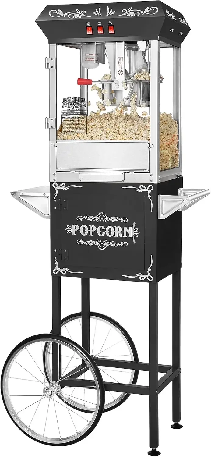 NORTHERN POPCORN Black 8 oz. Ounce Foundation Vintage Style Popcorn Machine and Cart