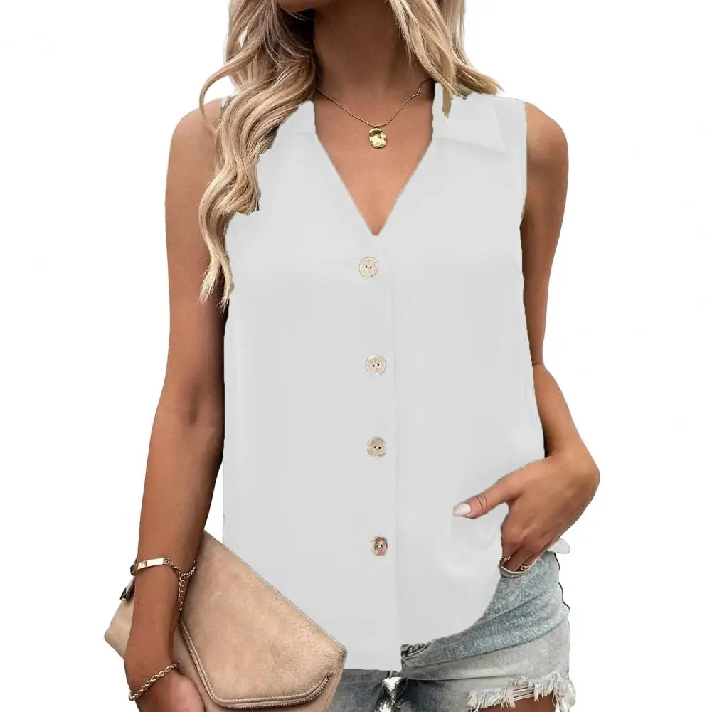 

Women Vest V-neck Tank Top for Summer tops with Single-breasted Button Shirt