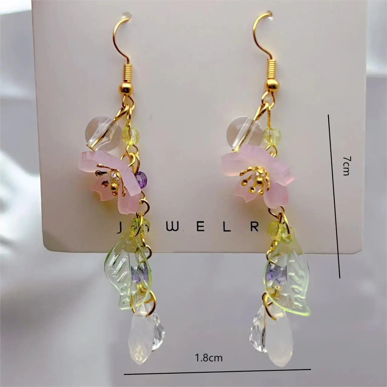 Resin Flower Ear Hook French Long Cherry Blossom Leaves Retro Literary and Sweet Mori Shoulder Earrings Costume Props