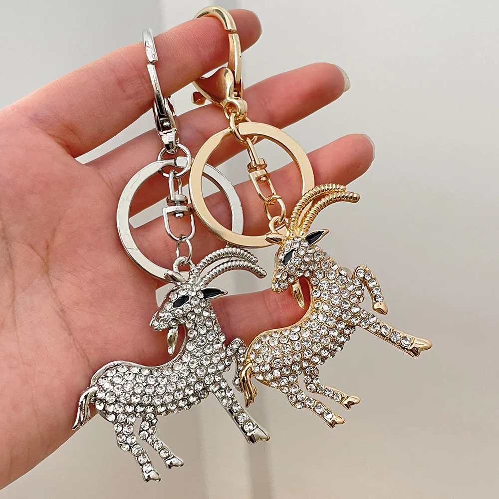 Cute Rhinestone Crystal animal goat Keychain Zodiac sheep Key Chain Key Ring Holder Pendant Keyring