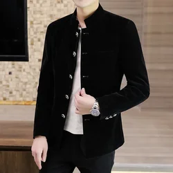 Coat men's light luxury new boutique golden velvet MAO suit youth fashion trend handsome solid color stand collar coat