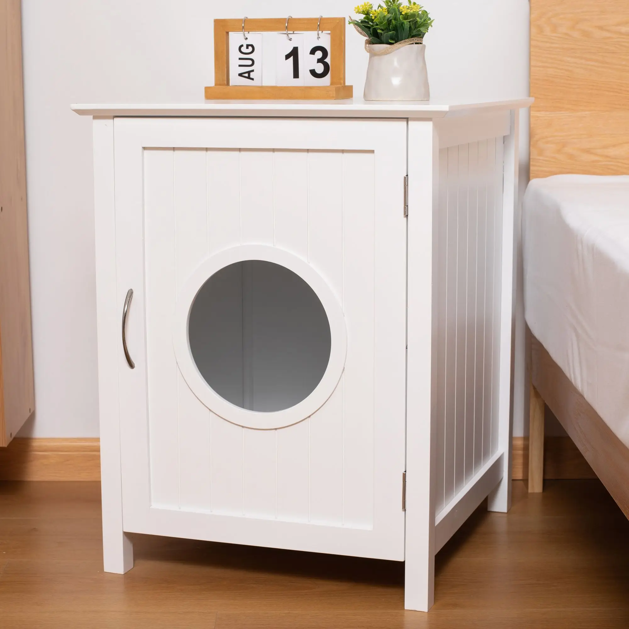 

clearance sale Litter box shell, hidden litter box furniture cabinet, indoor cat room side table,indoor kennel (white)