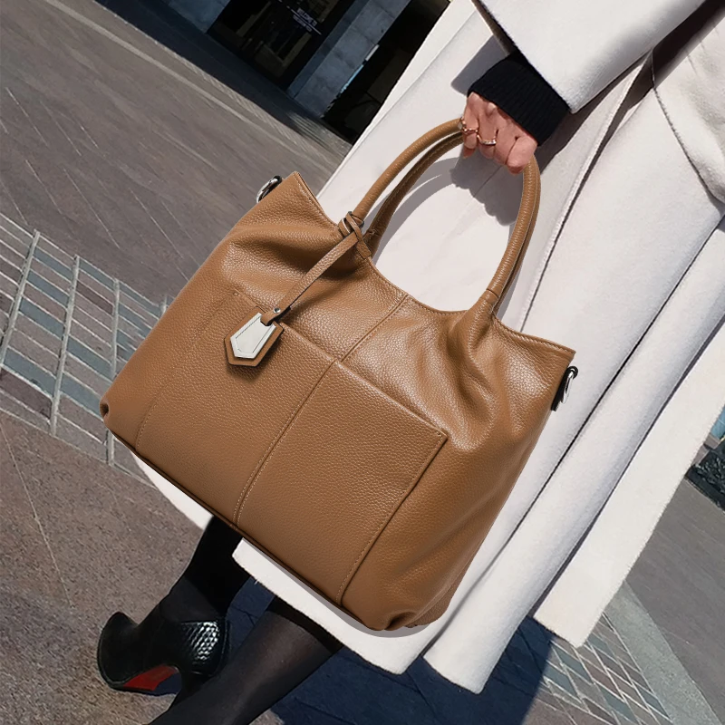 

Genuine Top Layer Cowhide Large Capacity Tote Bag, New 2026 Women's Shoulder and Handbag, Niche Style Mom Bag