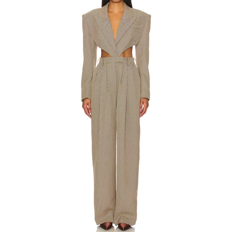 

jumpsuits for woman New summer 2025 Thousand Bird style slim fit one-piece suit jacket Sexy hollowed out straight leg pants y2k