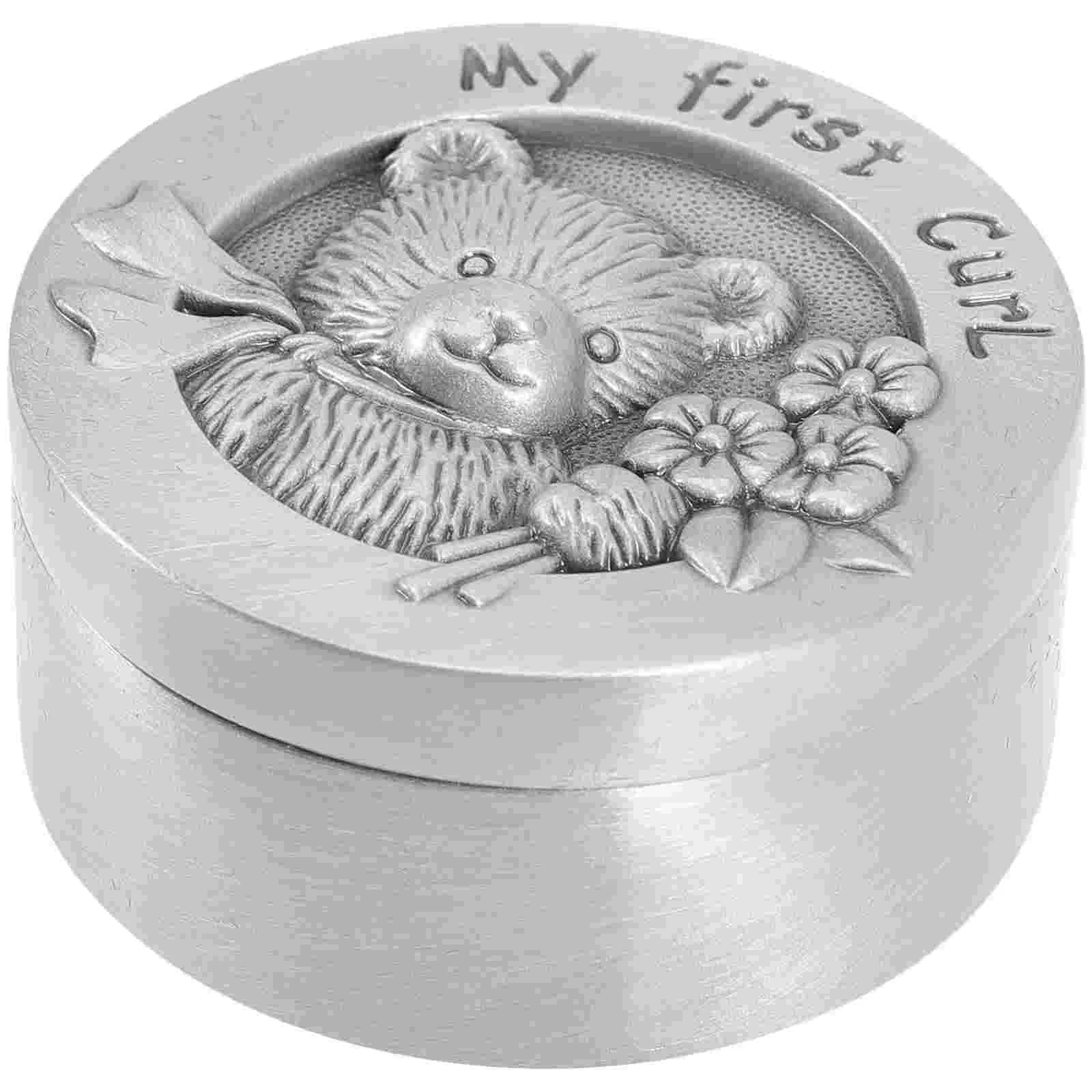 Stainless Steel Fetal Hair Keepsake Box Baby Memory Container Round Cartoon Design Smooth Storage Gifts Kids