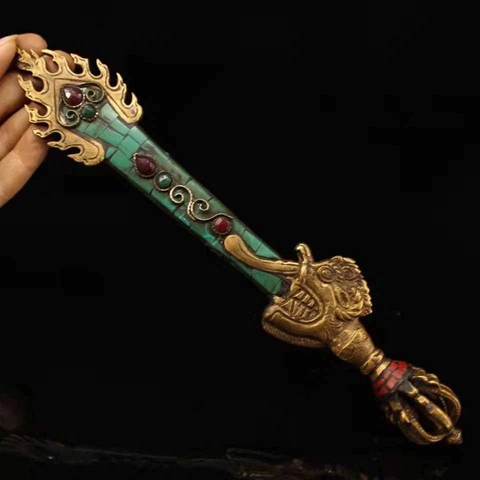 Old Tibet Tibetan Buddhist Turquoise Bronze Manjushri Wisdom Sword Vajra Dorje