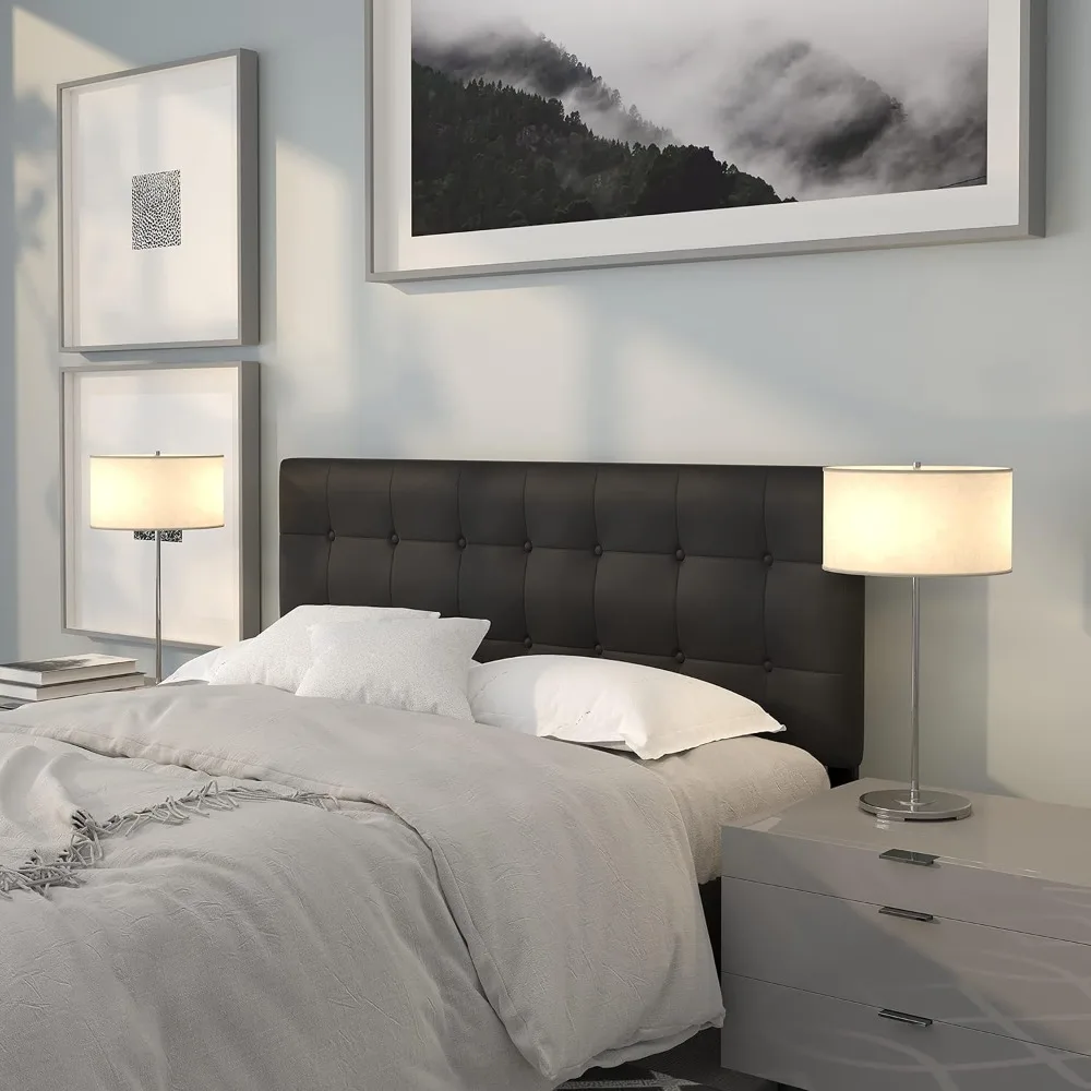 

Button Tufted Upholstered Queen Size Headboard in Black Vinyl