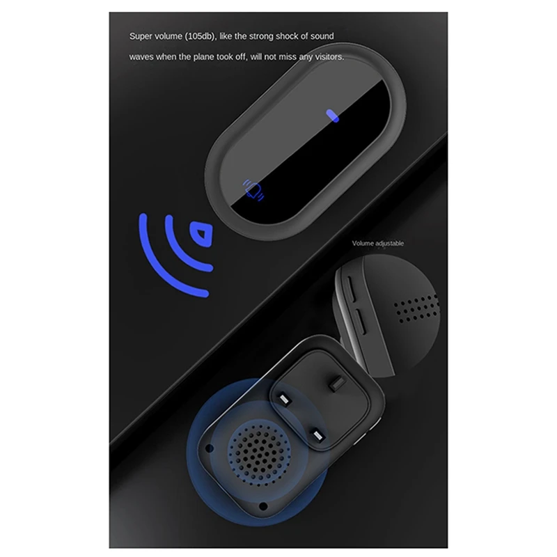 Wireless Doorbell Waterproof Smart Doorbell IP68 Home Door Bell Intelligent 4-Level Volume Control 38 Songs