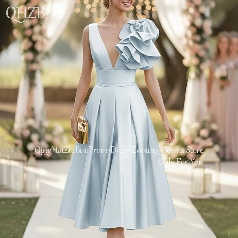 특별한 행사를 위한 맞춤형 우아한 단순한 미디 파티 드레스 브이넥 티 길이 A라인 여성 생일 파티 이브닝 드레스 2026