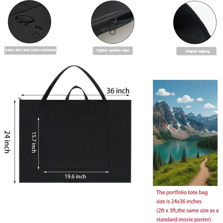 Bolsa de mano grande con portafolio de arte, solución de almacenamiento ligera e impermeable de 24x36 pulgadas para carteles y bocetos, hombro de nailon duradero