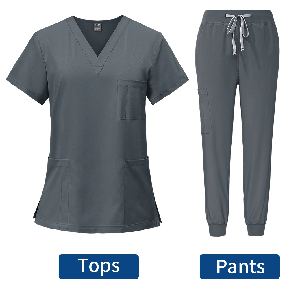 Medical Women Uniforms Hospital Scrubs Sets V neck Tops Pant Nurses Accessories Dental Clinic Beauty Salon Spa Workwear Clothes