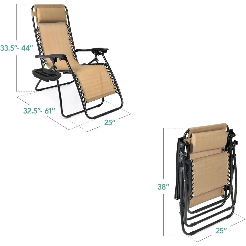 مجموعة بيج أصلية مكونة من كرسيين للاستراحة من شبكة فولاذية قابلة للتعديل بدون جاذبية مع وسائد وصواني حامل أكواب، عرض ساخن.