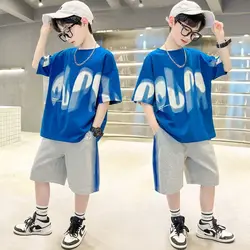 Jungen Sommer 2 stücke HipHop-Stil Freizeit T-Shirts + Hosen Kurzarm Anzüge 4-14 Jahre Teenager koreanischen Stil Kinder Streetwear Kleidung