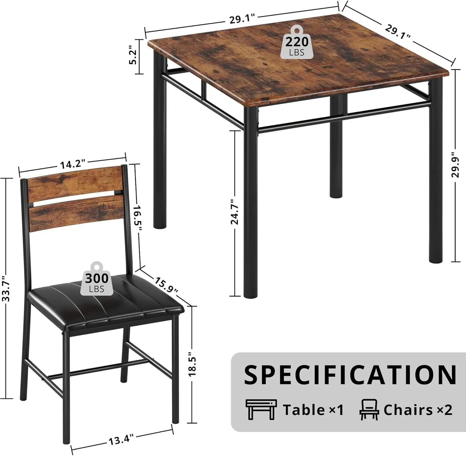 Dining Table Set for 2, Small Kitchen Table with Upholstered Chairs Dinning Table Set for Kitchen & Dining Room, Compact Dining