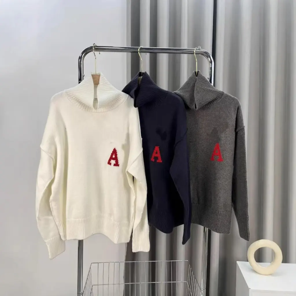 

Rice Love High Neck Turtleneck Sweater Thickened Heavy-weight Heart Peach Design Loose Fit Winter Sweater for Couples
