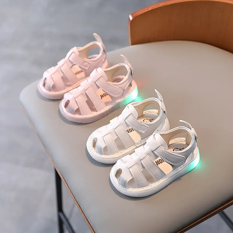 

Toddler Sandals Summer Children Light-up Shoes 2024 New Bunny Soft-soled Roman Baby Shoes Sandals Kids Shoes Girl with LED