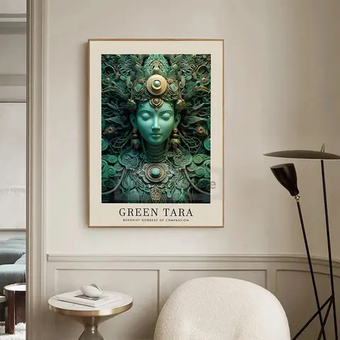 불교 그린 타라 포스터, 불교 요가 명상 프린트, 캔버스 페인팅, 벽 아트 룸, 홈 데코