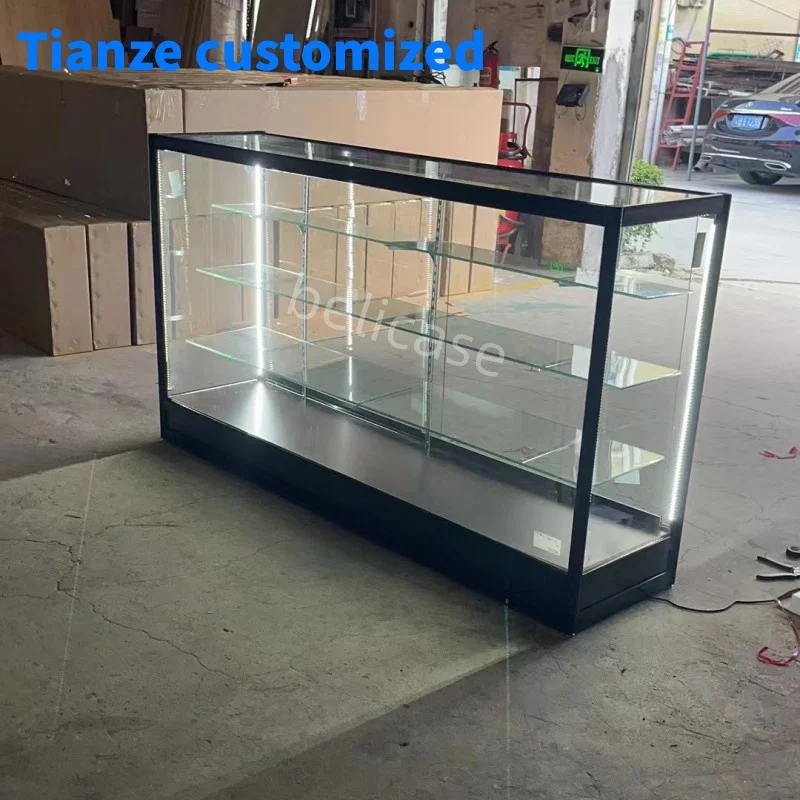 

（customized）6 Feet ExtraGlass Retail Counter with Lights Aluminum Frame Lockable Display Cabinet Smoke Shop Furniture