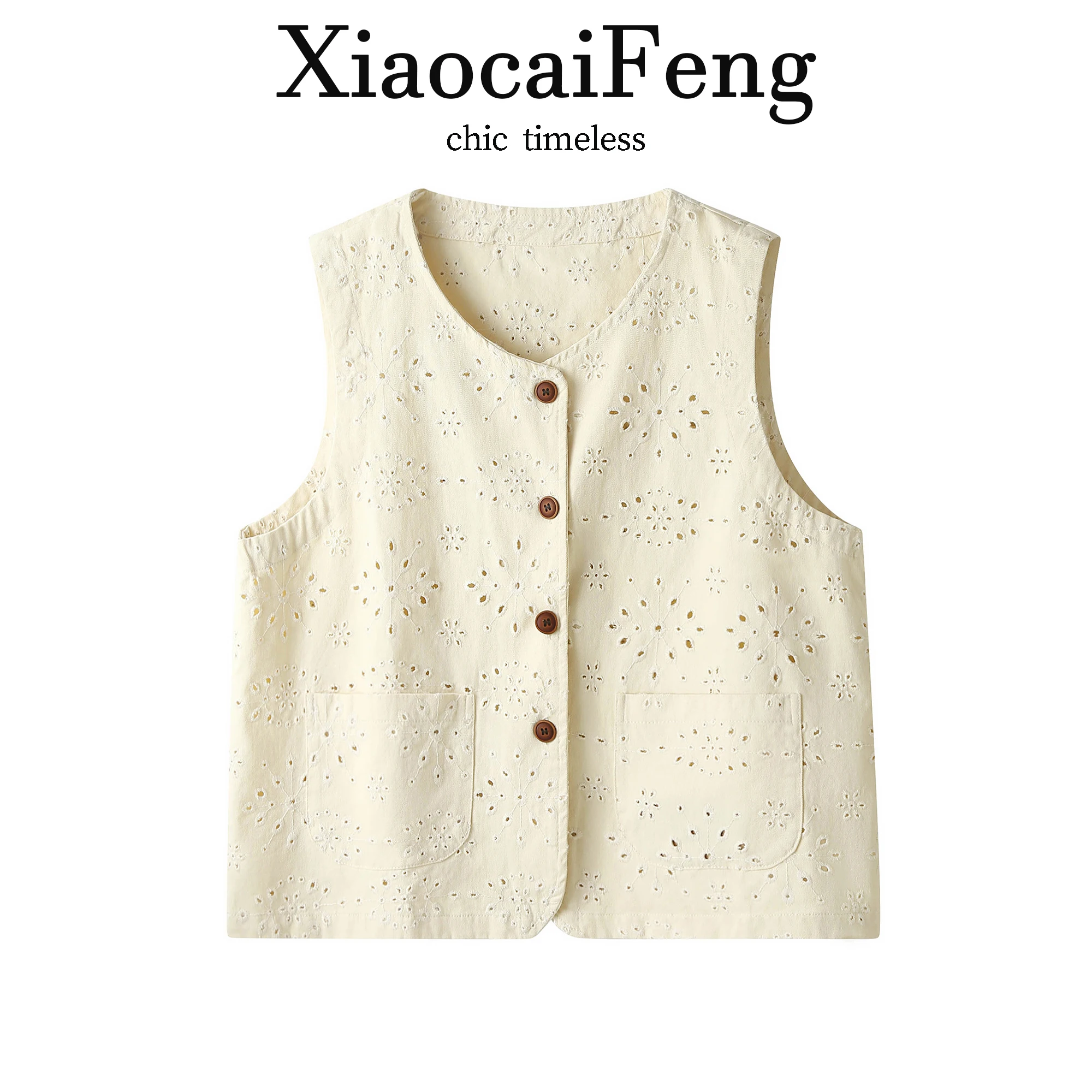 

Japanese Style Hollow out Embroidery Vest Women Summer Design Sleeveless Layering Loose Open Cardigan Top Versatile Outerwear