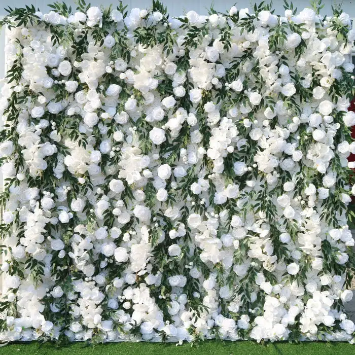 

Uflower Mixed Flower White Rose Green Willow Leaf 5D Floral Wall Wedding Backdrop Event Party Decoration Props Wedding Decor