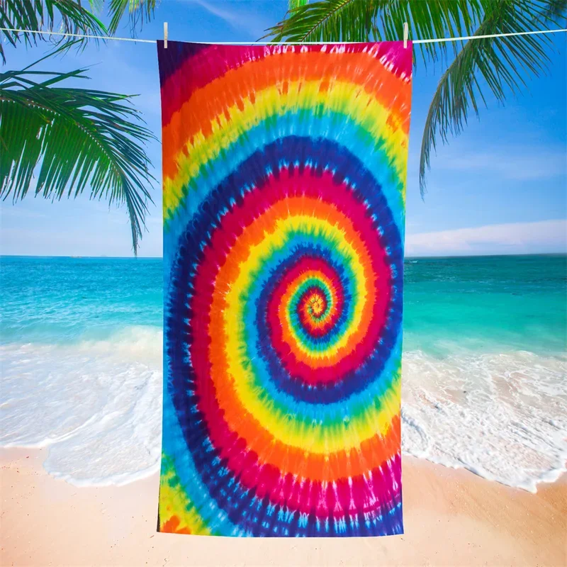 1pcs Rainbow Swirl Microfiber Beach Towel Absorbent Swimming Towel Lightweight Quick Drying Pool Towel Perfect for Men and Women