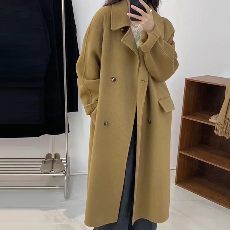 

2023 High End Atmospheric 20 Cashmere Coat for Women's Long Winter New Korean Style Double Breasted Wool Coat