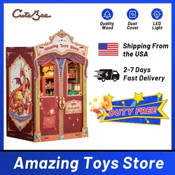 CUTEBEE Book Nook DIY Mini Dollhouse with Light Wooden Bookshelf Insert Amazing Toys Store Booknook Decor for Gifts 3D Puzzle