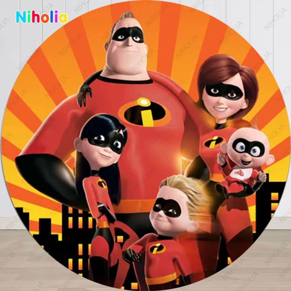 The Incredibles Backdrop Round Kid Birthday Decoration Photography Background Party Cover Baby Shower Studio Booth Props