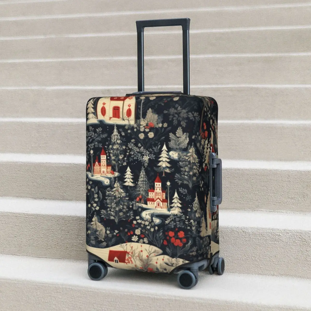 

Christmas Vintage Suitcase Cover Snowy Trees Holiday Cruise Trip Holiday Strectch Luggage Accesories Protector