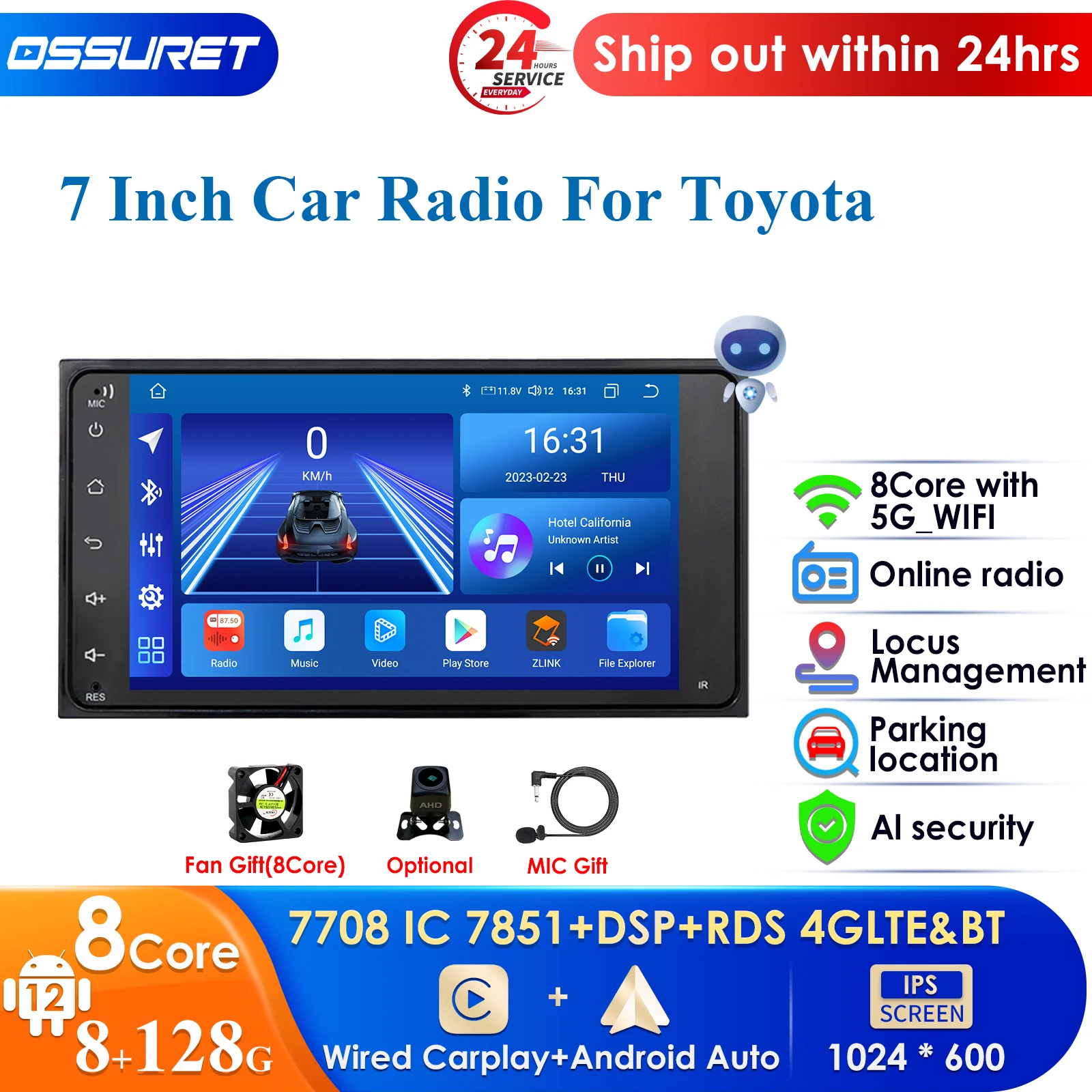 

CarPlay 4G 7'' Android Car Radio for Toyoda Hilux,Terios,Land Cruiser 100,4Runner,Vios,Prado,Yaris,Auris Navi GPS 2din Autoradio