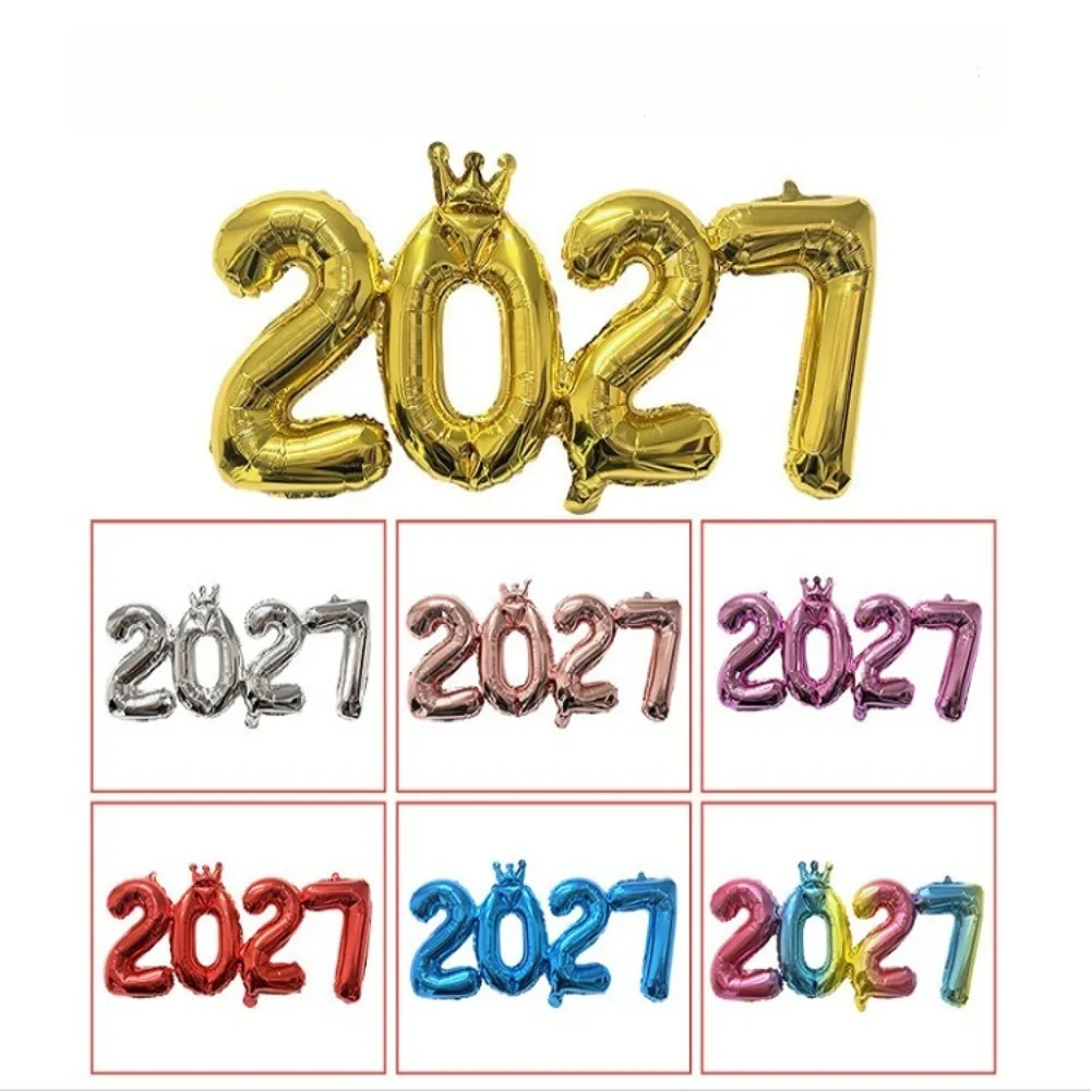 2027 New Year Crown Foil Balloon Joined Number Party Centerpiece Countdown Event Photo Backdrop Celebration Decoration Supplies