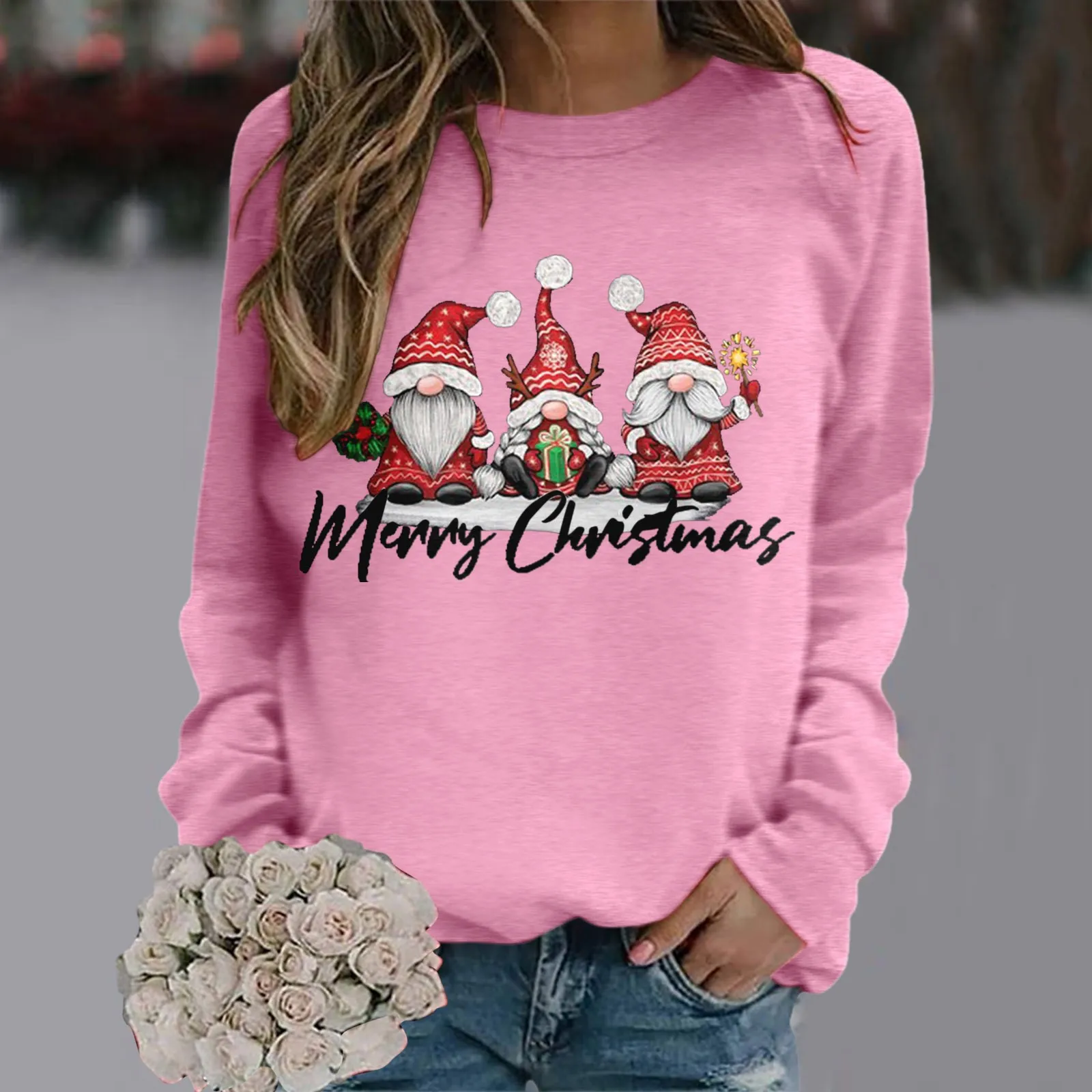 

Apparel Womens Merry Christmas Print O Neck Sweatshirt Round Neck Fit Pullover Tops Casual Long Sleeve Asymmetrical Zip Hoodie