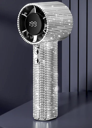 2026 Neuer 199-Gang Tragbarer Handventilator mit Funkelnden Imitationsdiamanten & LED-Display, USB-Aufladbarer Mini-Ventilator für Draußen – Detail 1