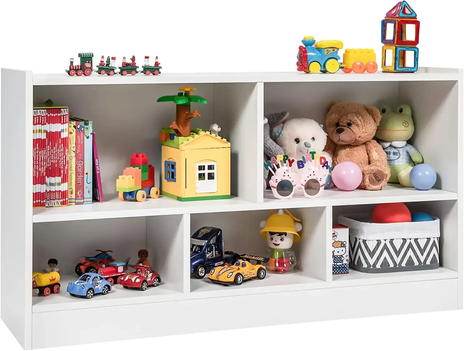 Organizador para niños, gabinete de almacenamiento para aula escolar de 5 secciones para organizar libros, juguetes, estantería de madera, muebles de guardería para