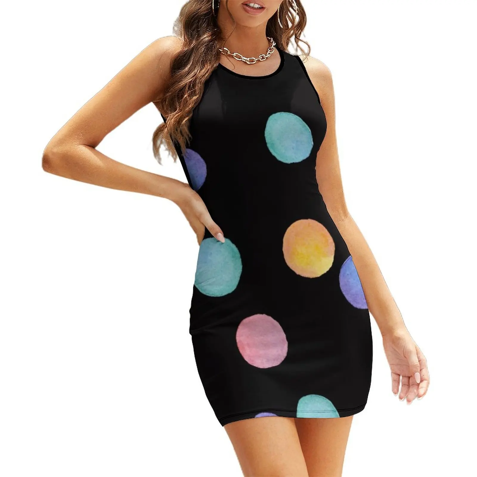 

Watercolor Polka Dots Pattern Sleeveless Sundress sexy short dresses daring women's dresses luxury Woman clothes