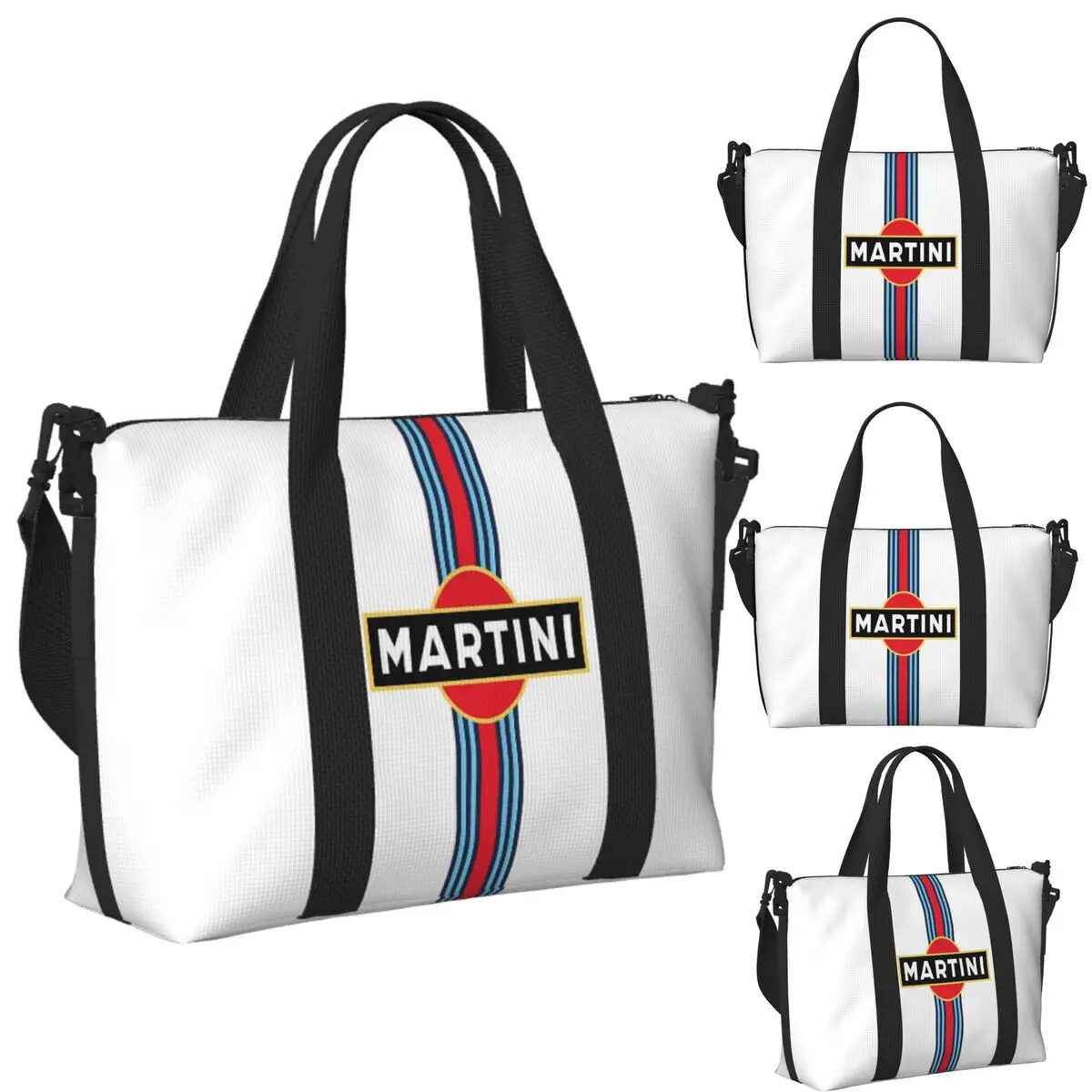 

Custom Martini Racing Stripe Beach Travel Bag Large Capacity Tote Bags for Gym Yoga Women Shopping Duffle Shoulder Bag