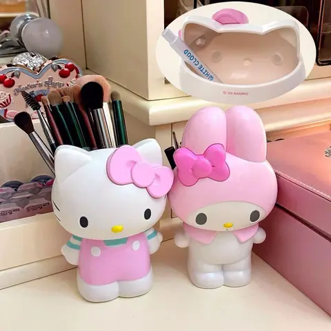 헬로 키티 멜로디 펜 홀더 애니메이션 피규어 모델 데스크탑 스토리지 박스 Hellokitty 편지지 메이크업 브러쉬 주최자 상자 선물