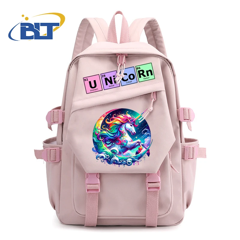 Unicorn print backpack pink student schoolbag kids casual bag girls back to school gift