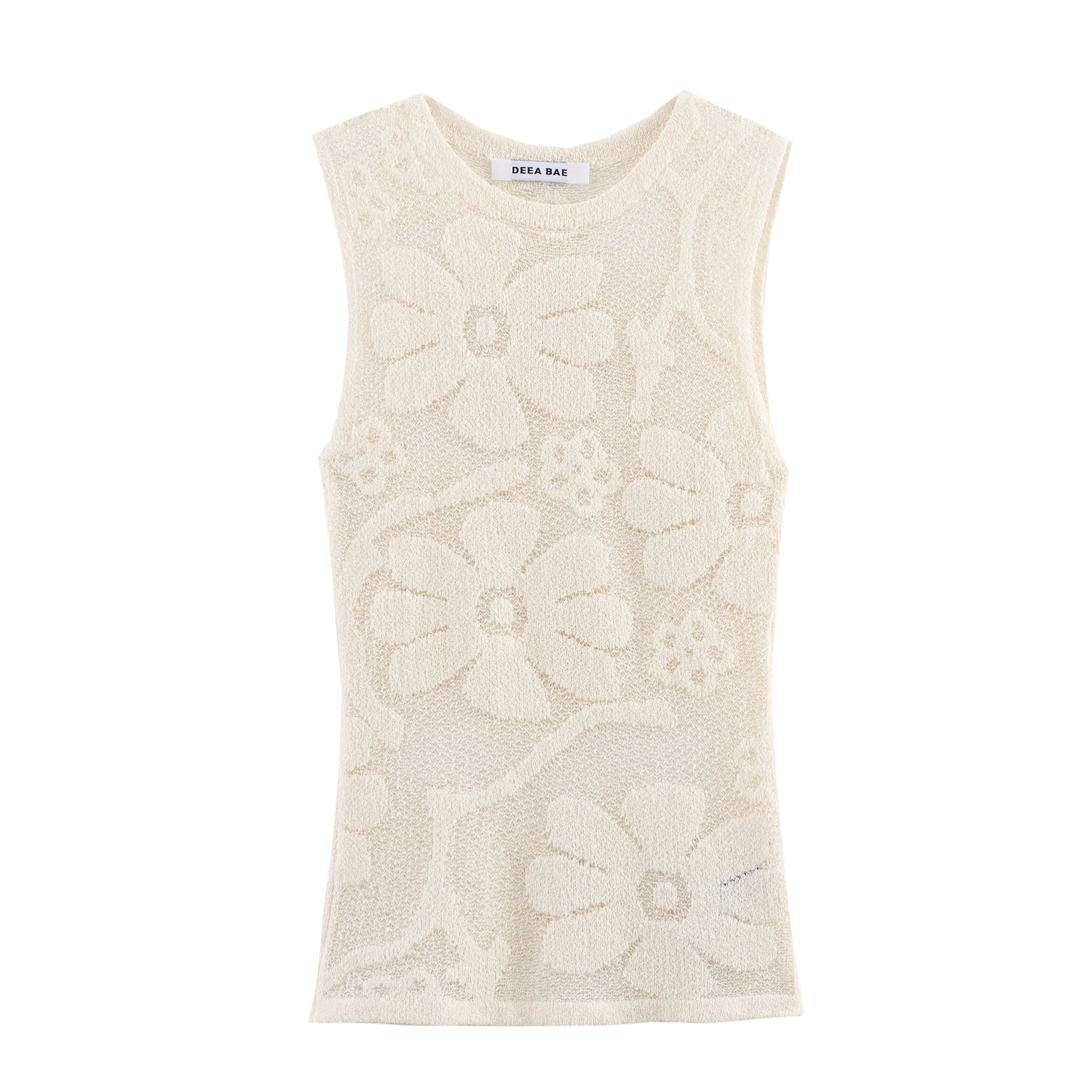 

Простой и модный вязаный топ без рукавов с цветочным принтом и круглым вырезом для летней женской одежды 2025 года.