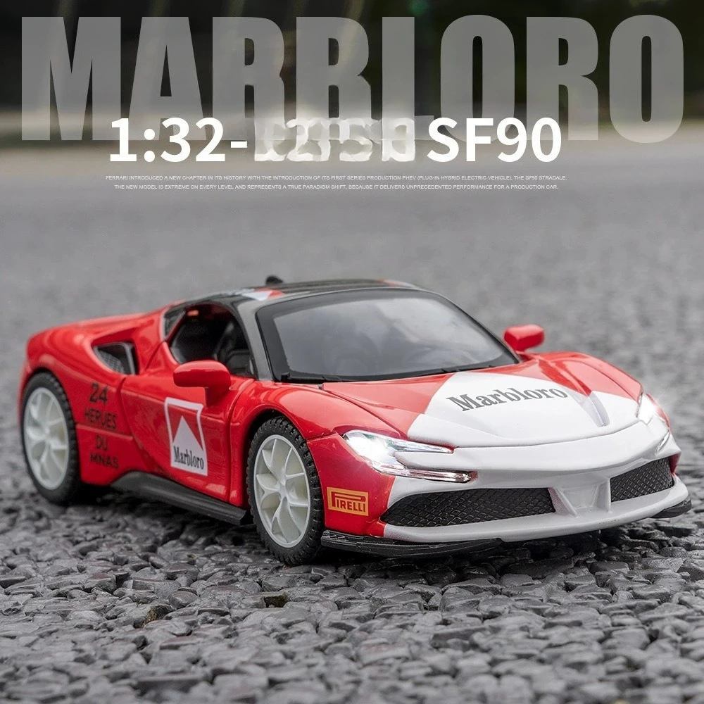 1:32 Ferrari SF90 กีฬารถDiecastโลหะผสมรุ่นรถเสียงดึงกลับคอลเลกชันของเล่นของขวัญ