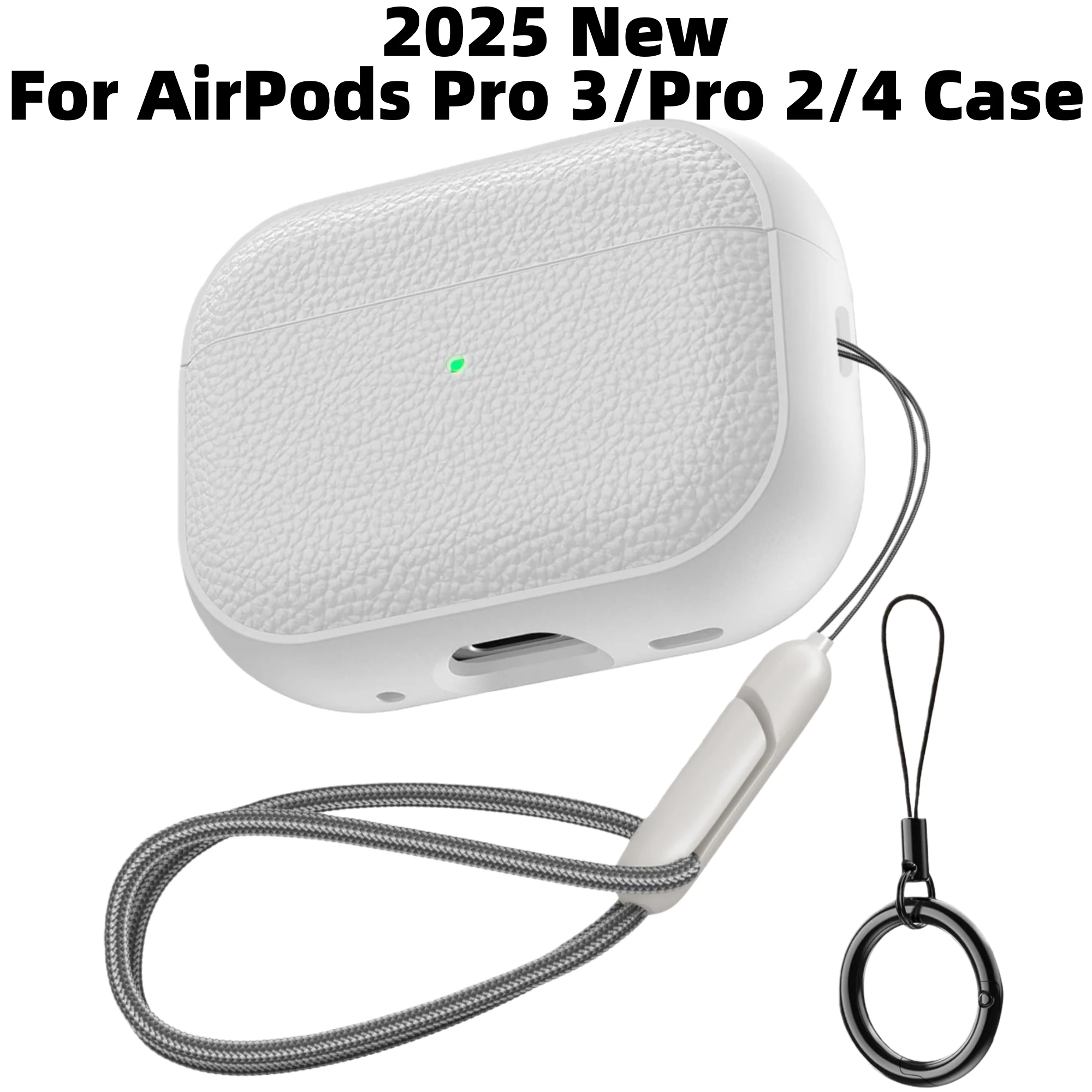 Para airpods pro 3/pro2/pro caso de fone de ouvido couro-textura tpu capa protetora com chaveiro & cordão para airpods 4a geração