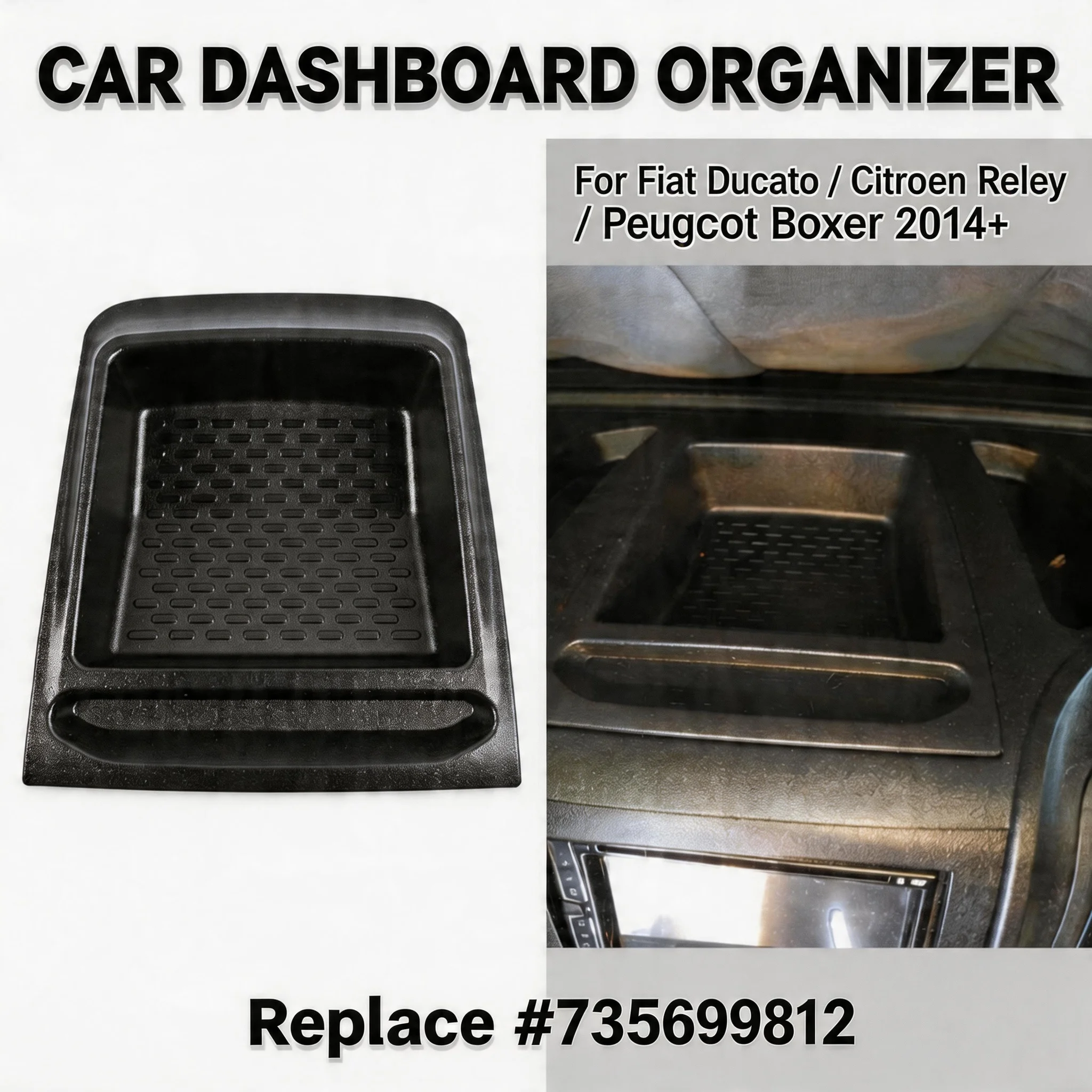 

Поддон-органайзер для центральной консоли, подходит для Fiat Ducato 2014 года и новее, Boxer 2014 года и новее, Citroen Relay 2014 года и новее, замена 735699812