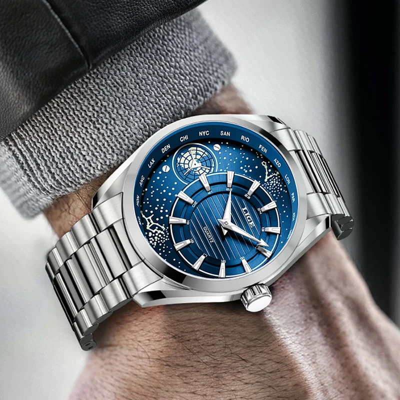 

LIGE Top Brand Luxury Man Watch Fashion Business Casual Sport Waterproof Luminous Stainless Band Quartz Watches for Men Gift Box