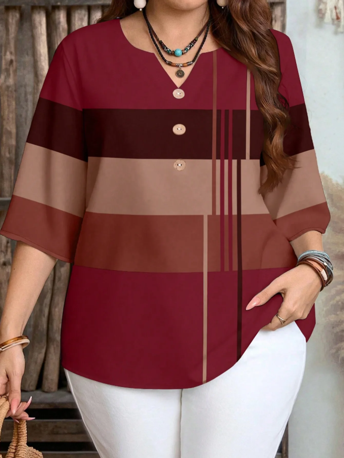 Plus-Size Women's Color-Block Minimalist Casual Short-Sleeve Shirt Striped Half-Sleeve Top Suitable for  Summer and Autumn