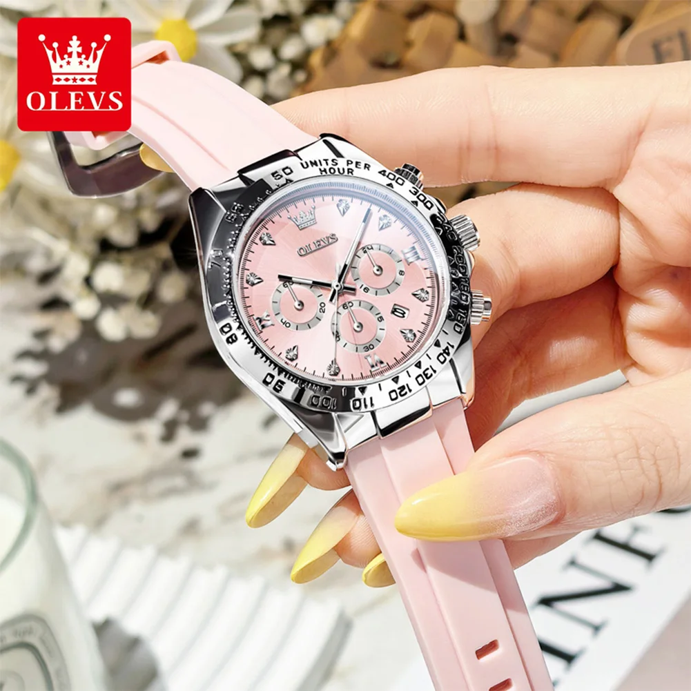 OLEVS Woman Watches Luxury Chronograph Calendar Quartz Watches For Women Waterproof Silicone Strap Ladies Hand Clock 5618