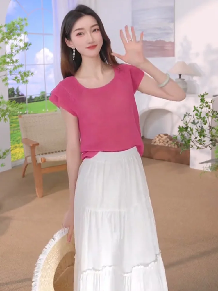 

Faionable Ice Silk Knitted Top Women's Casual Fly Sve Design Slimming Summer 2025 Sli Versatile Commute Korean Sle