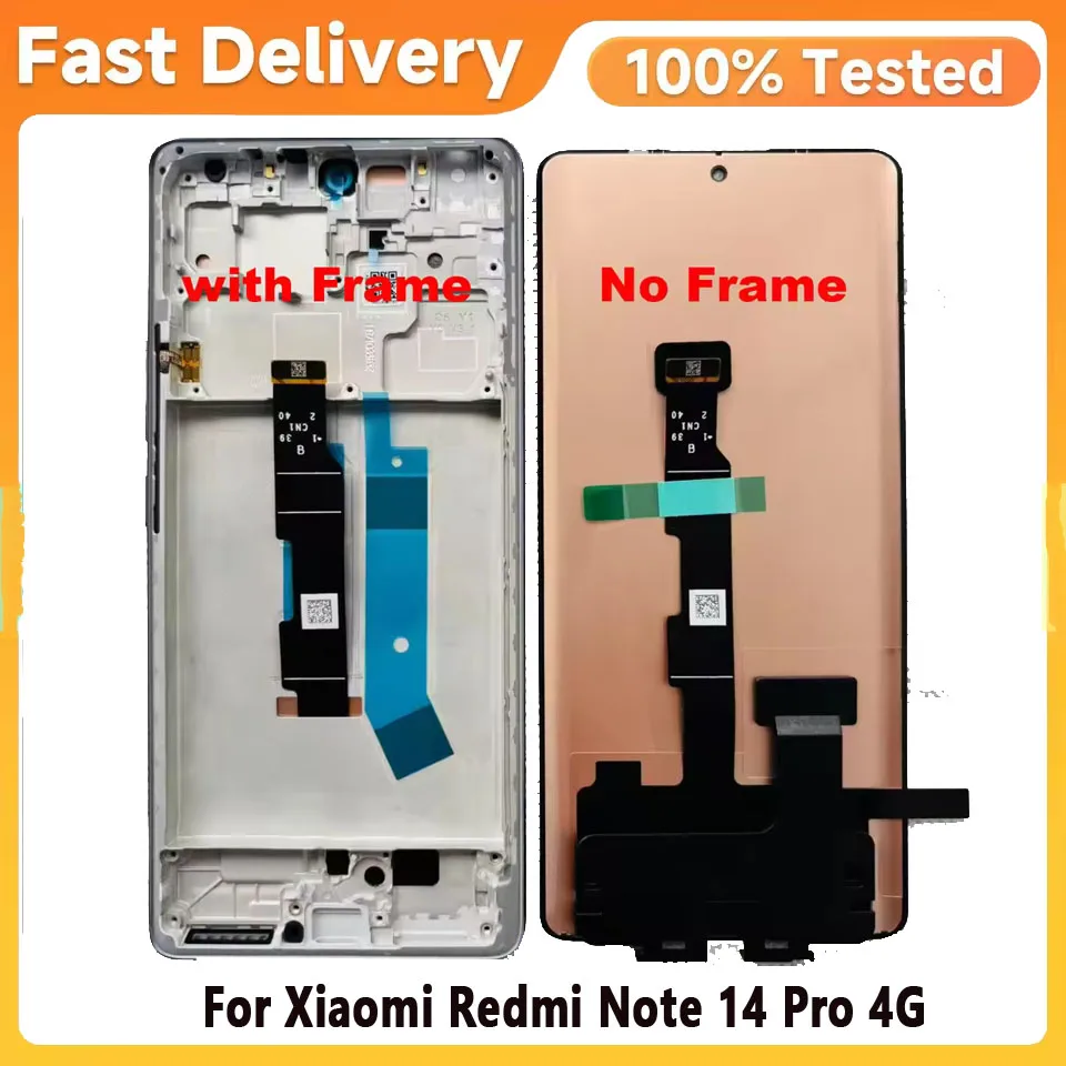 6.67'AMOLED Original For Xiaomi Redmi Note 14 Pro 4G 24116RACCG LCD Display Touch Screen Digitizer Replacement Parts with Frame